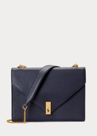Midnight Navy Dam Ralph Lauren Polo ID läderkuvert Kedja Crossbody-väskor