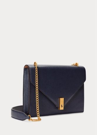 Midnight Navy Dam Ralph Lauren Polo ID läderkuvert Kedja Crossbody-väskor