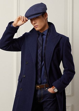 Mörk marinblå män Ralph Lauren Handgjorda ull fiskbensöverrockar