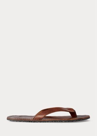 Mörkbrun flip flops för män av Ralph Lauren läder