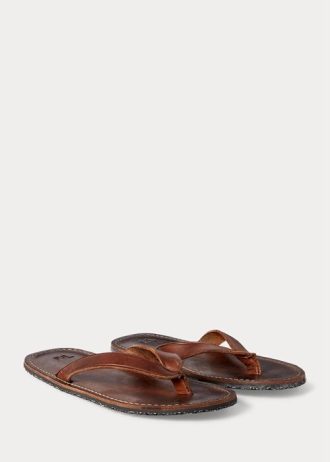 Mörkbrun flip flops för män av Ralph Lauren läder