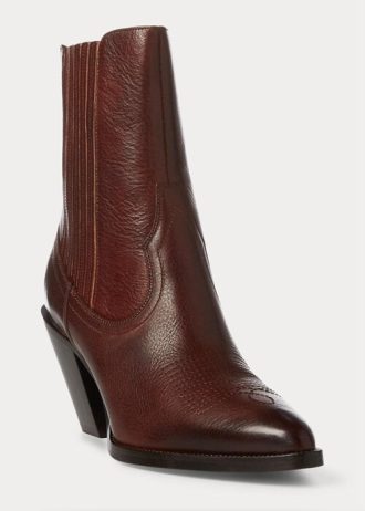 Mörkbruna Ralph Lauren Lowrey Cowboystövlar i läder för kvinnor