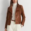 Mörkbruna Ralph Lauren Moto-jackor i läder för kvinnor Mörkbruna Ralph Lauren Moto-jackor i läder för kvinnor