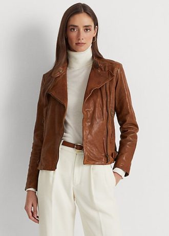 Mörkbruna Ralph Lauren Moto-jackor i läder för kvinnor