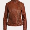 Mörkbruna Ralph Lauren Moto-jackor i läder för kvinnor Mörkbruna Ralph Lauren Moto-jackor i läder för kvinnor