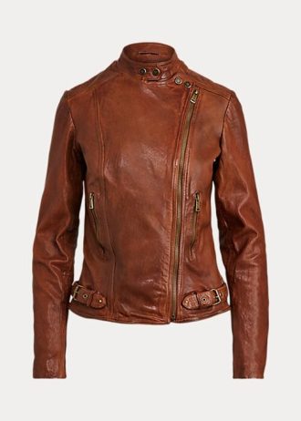 Mörkbruna Ralph Lauren Moto-jackor i läder för kvinnor