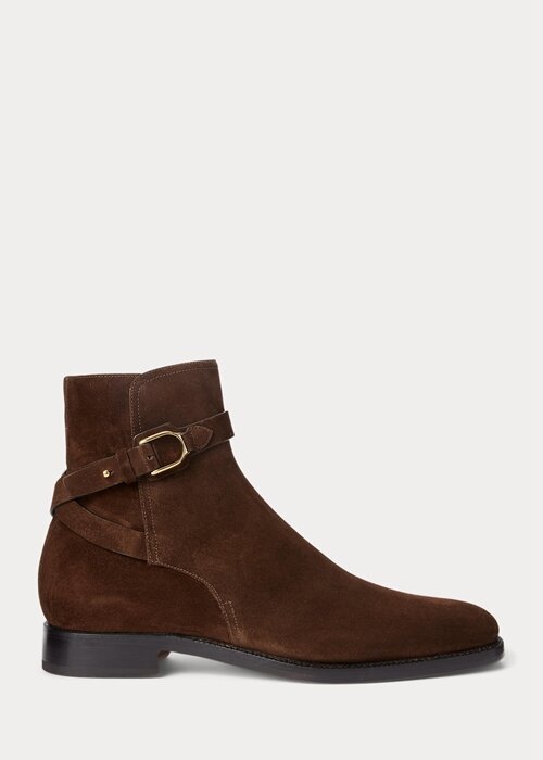 Mörkbruna Ralph Lauren Welington stövlar i kalvmocka för män Mörkbruna Ralph Lauren Welington stövlar i kalvmocka för män