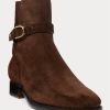 Mörkbruna Ralph Lauren Welington stövlar i kalvmocka för män Mörkbruna Ralph Lauren Welington stövlar i kalvmocka för män