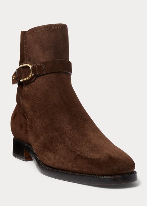 Mörkbruna Ralph Lauren Welington stövlar i kalvmocka för män Mörkbruna Ralph Lauren Welington stövlar i kalvmocka för män