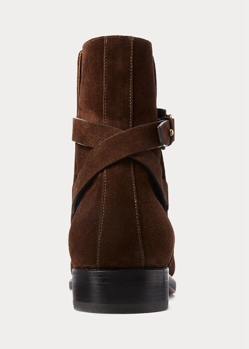 Mörkbruna Ralph Lauren Welington stövlar i kalvmocka för män Mörkbruna Ralph Lauren Welington stövlar i kalvmocka för män
