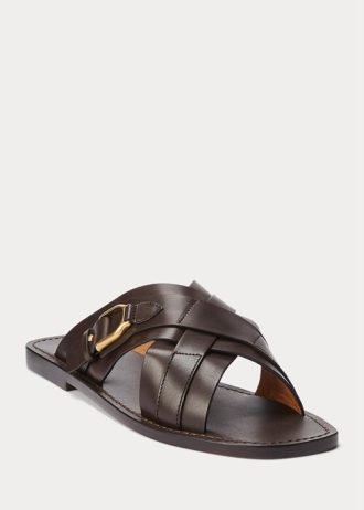 Mörkbruna Ralph Lauren Welington tofflor i kalvskinn för män