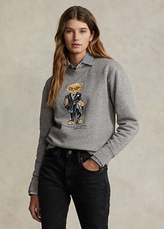 Mörkgrå dam Ralph Lauren Polo Bear Fleece sweatshirts med rund hals Mörkgrå dam Ralph Lauren Polo Bear Fleece sweatshirts med rund hals