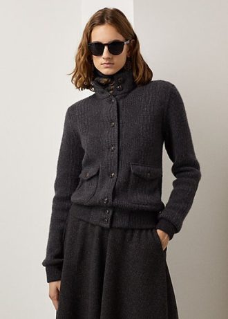 Mörkgrå Ralph Lauren Glen Rutiga kashmirjackor för kvinnor