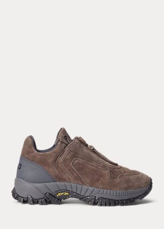 Mörkgrå Ralph Lauren Grayson Sneakers med dragkedja i kalvmocka för kvinnor