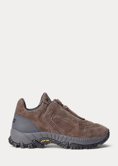 Mörkgrå Ralph Lauren Grayson Sneakers med dragkedja i kalvmocka för kvinnor Mörkgrå Ralph Lauren Grayson Sneakers med dragkedja i kalvmocka för kvinnor