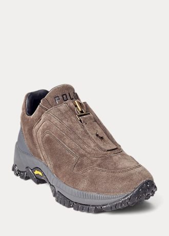 Mörkgrå Ralph Lauren Grayson Sneakers med dragkedja i kalvmocka för kvinnor