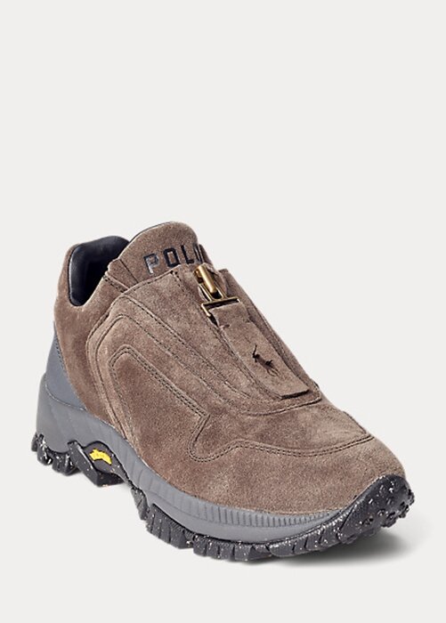 Mörkgrå Ralph Lauren Grayson Sneakers med dragkedja i kalvmocka för kvinnor Mörkgrå Ralph Lauren Grayson Sneakers med dragkedja i kalvmocka för kvinnor