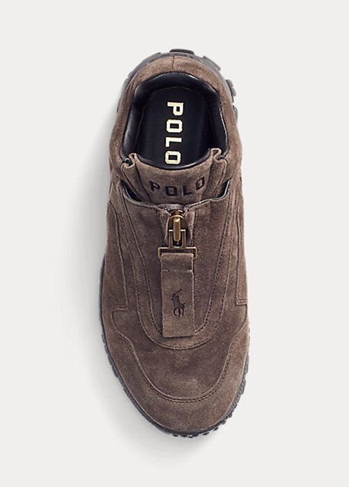 Mörkgrå Ralph Lauren Grayson Sneakers med dragkedja i kalvmocka för kvinnor Mörkgrå Ralph Lauren Grayson Sneakers med dragkedja i kalvmocka för kvinnor