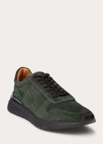 Mörkgröna Ralph Lauren Ethan Sneakers i kalvmocka för män