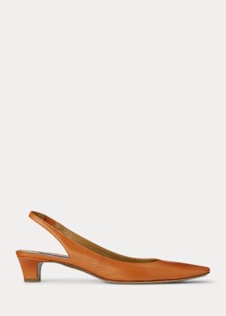 Mörkgul dam Ralph Lauren Kels Slingback-klackar i läder Mörkgul dam Ralph Lauren Kels Slingback-klackar i läder