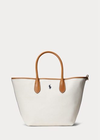 Natur/marinblå Ralph Lauren Vändbar Canvas Medium Bellport Tygpåsar för kvinnor