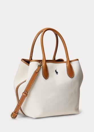 Natur/marinblå Ralph Lauren Vändbar Canvas Medium Bellport Tygpåsar för kvinnor