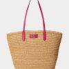 Natur/Sport Rosa Ralph Lauren läderklädda halmstrå för kvinnor, stora brie-påsar Natur/Sport Rosa Ralph Lauren läderklädda halmstrå för kvinnor, stora brie-påsar