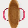 Natur/Sport Rosa Ralph Lauren läderklädda halmstrå för kvinnor, stora brie-påsar Natur/Sport Rosa Ralph Lauren läderklädda halmstrå för kvinnor, stora brie-påsar