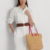 Natur/Sport Rosa Ralph Lauren läderklädda halmstrå för kvinnor, stora brie-påsar Natur/Sport Rosa Ralph Lauren läderklädda halmstrå för kvinnor, stora brie-påsar