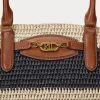 Natur/svart/Lauren Tan, Ralph Lauren randiga halm, medelstora Daphney-tygväskor för kvinnor