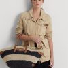Natur/svart/Lauren Tan, Ralph Lauren randiga halm, medelstora Daphney-tygväskor för kvinnor