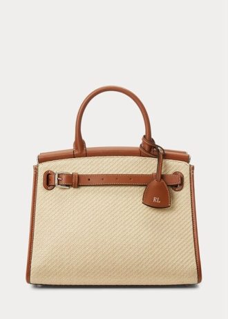 Naturlig dam Ralph Lauren Raffia & Calfskinn Medium RL50 Handväska