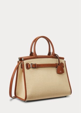 Naturlig dam Ralph Lauren Raffia & Calfskinn Medium RL50 Handväska