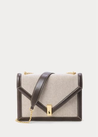 Naturlig/tobak dam Ralph Lauren Polo ID Canvas Kuvert Kedja Crossbody-väskor