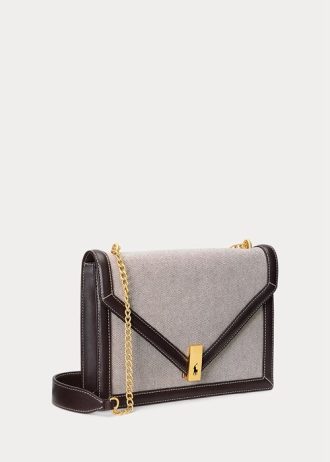 Naturlig/tobak dam Ralph Lauren Polo ID Canvas Kuvert Kedja Crossbody-väskor