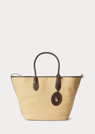 Naturliga kvinnors Ralph Lauren Läder-Trim Halm Medium Bellport Tygväskor