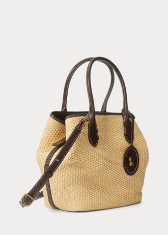 Naturliga kvinnors Ralph Lauren Läder-Trim Halm Medium Bellport Tygväskor