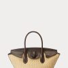 Naturligt Ralph Lauren-läder för kvinnor & Halm Medium Bellport Satchel Bags