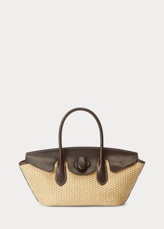 Naturligt Ralph Lauren-läder för kvinnor & Halm Medium Bellport Satchel Bags