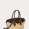Naturligt Ralph Lauren-läder för kvinnor & Halm Medium Bellport Satchel Bags
