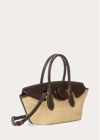 Naturligt Ralph Lauren-läder för kvinnor & Halm Medium Bellport Satchel Bags