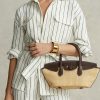 Naturligt Ralph Lauren-läder för kvinnor & Halm Medium Bellport Satchel Bags