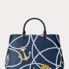 Nautiskt reptryck dam Ralph Lauren Crosshatch Läder Stora Hanna Satchel-väskor Nautiskt reptryck dam Ralph Lauren Crosshatch Läder Stora Hanna Satchel-väskor