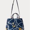 Nautiskt reptryck dam Ralph Lauren Crosshatch Läder Stora Hanna Satchel-väskor Nautiskt reptryck dam Ralph Lauren Crosshatch Läder Stora Hanna Satchel-väskor