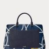 Nautiskt reptryck dam Ralph Lauren Crosshatch Läder Stora Hanna Satchel-väskor Nautiskt reptryck dam Ralph Lauren Crosshatch Läder Stora Hanna Satchel-väskor
