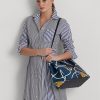 Nautiskt reptryck dam Ralph Lauren Crosshatch Läder Stora Hanna Satchel-väskor Nautiskt reptryck dam Ralph Lauren Crosshatch Läder Stora Hanna Satchel-väskor