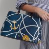 Nautiskt reptryck dam Ralph Lauren Crosshatch Läder Stora Hanna Satchel-väskor Nautiskt reptryck dam Ralph Lauren Crosshatch Läder Stora Hanna Satchel-väskor
