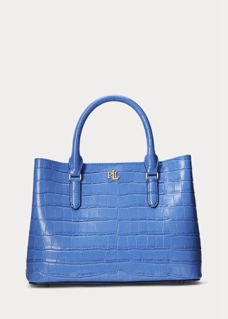 New England blå dam Ralph Lauren präglade läder Medium Marcy Satchel Väskor