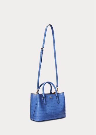 New England blå dam Ralph Lauren präglade läder Medium Marcy Satchel Väskor
