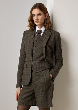 Oliv/brun Ralph Lauren Parker Rutig Rutig Tweed Jackor för kvinnor